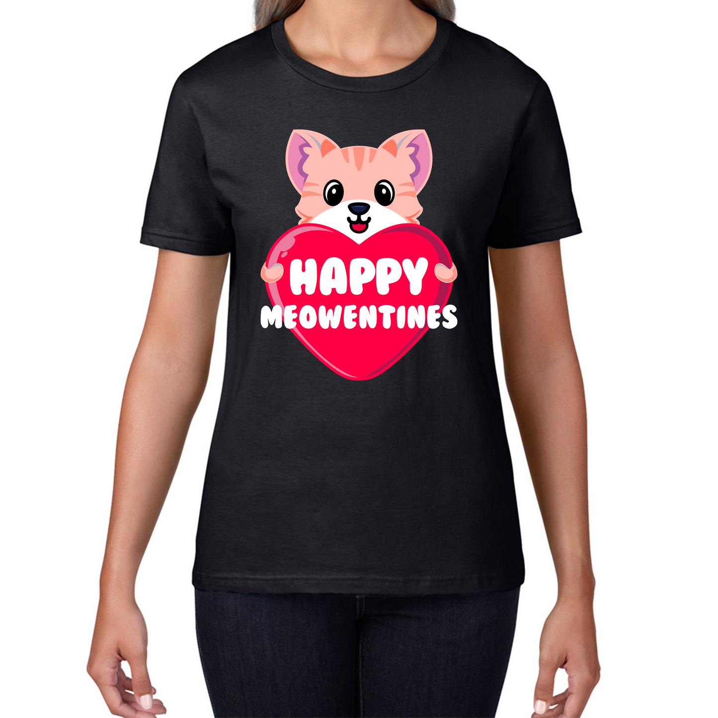 Happy Meowentines Meowy Valentine Funny Cute Cat Lover Valentine Day Womens Tee Top