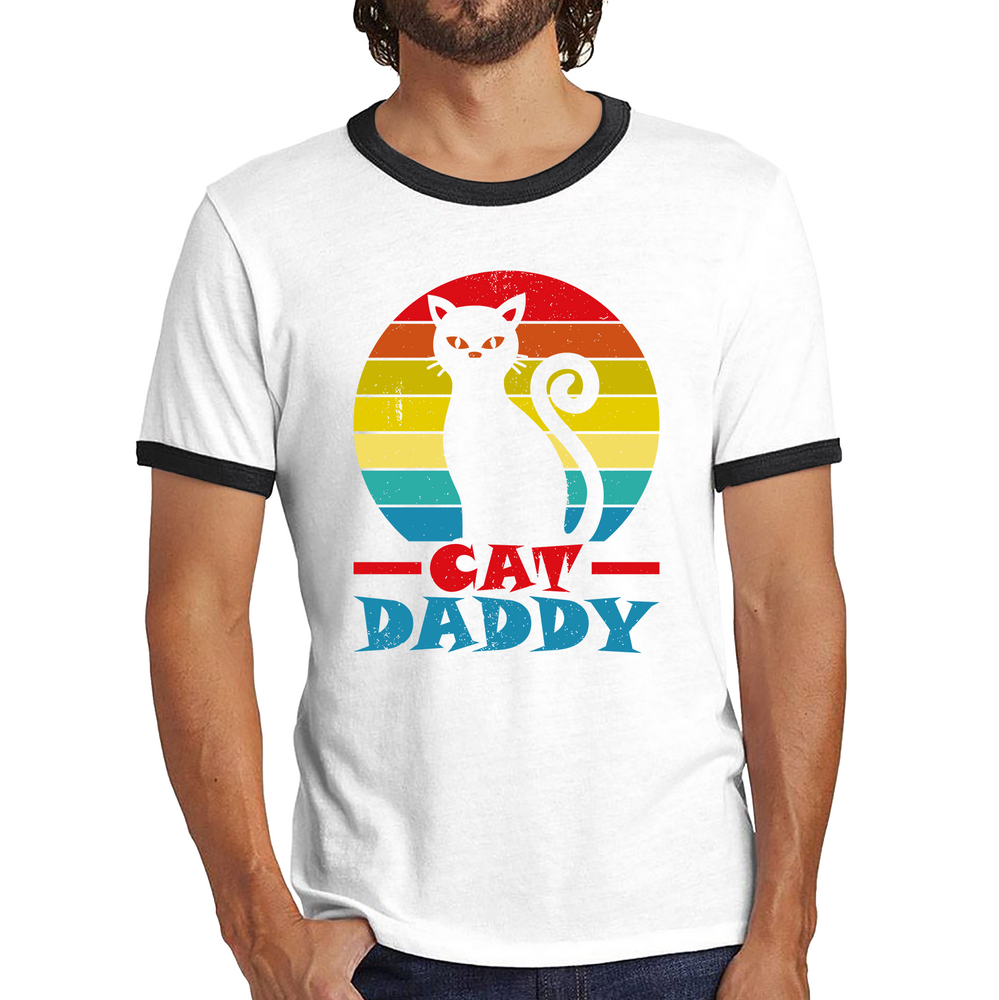 Cat Daddy Vintage Eighties Style Cat Retro Distressed Ringer T Shirt