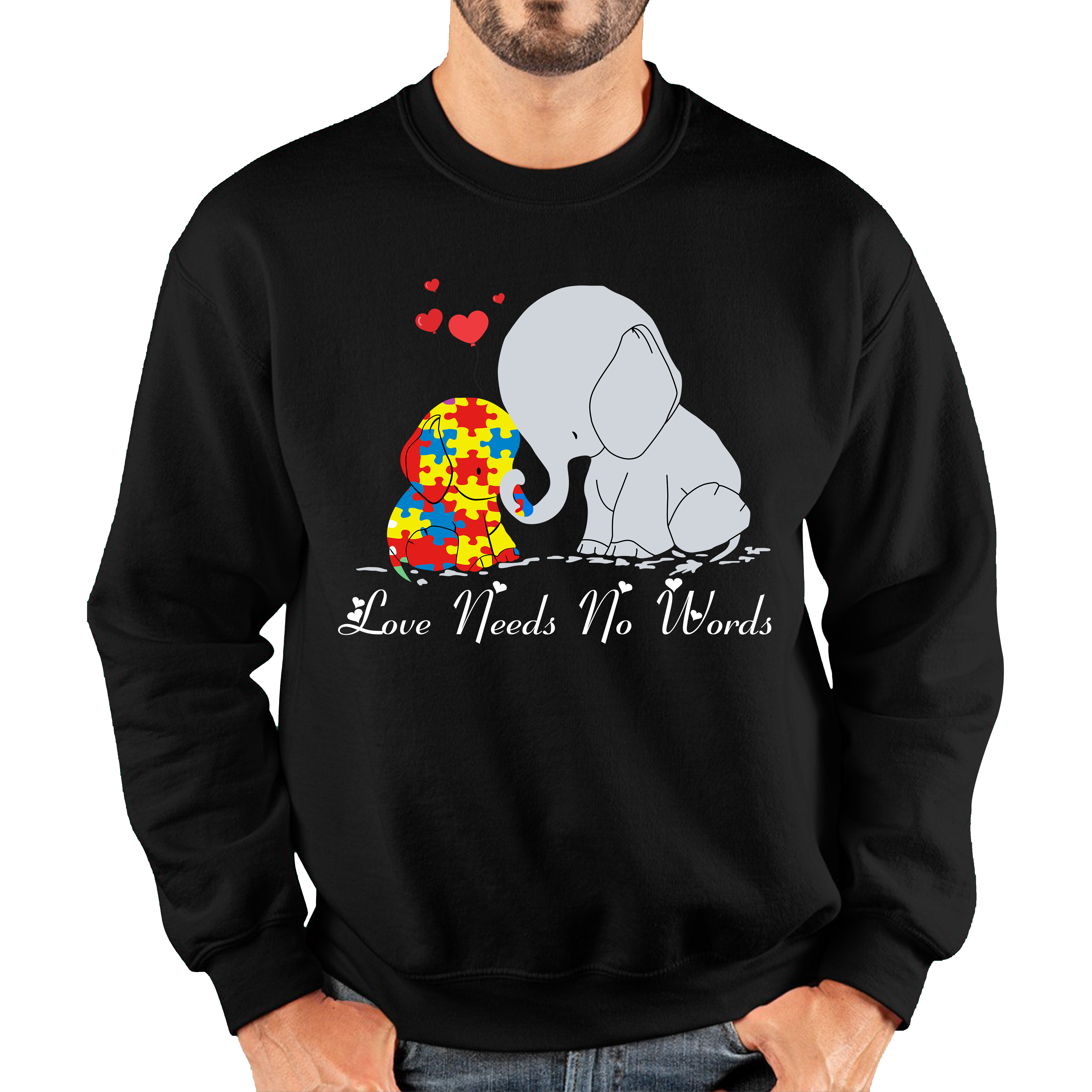 Love Needs No Words Elephant Autism Awareness Adult Sweatshirt