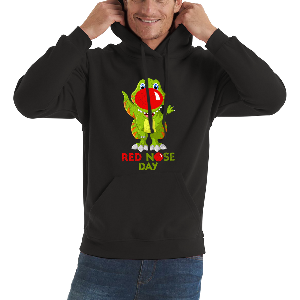 Funny Dinosaur Red Nose Day Adult Hoodie. 50% Goes To Charity