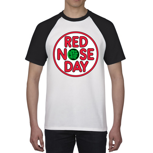 Marvel Avengers Hulk Hand Red Nose Day Baseball T Shirt. 50% Goes To Charity