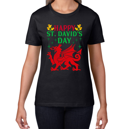 Happy St. David's Day Dragon Welsh Dragon Saint Welsh Language Wales Party Womens Tee Top