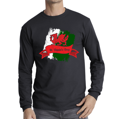 St. David's Day Dragon Flag Welsh Dragon Flag Of Wales Sant Dewi Saint Welsh Long Sleeve T Shirt
