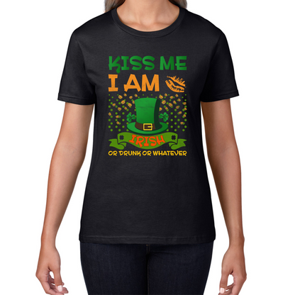 Kiss Me I Am Irish Or Drunk Or Whatever St Patricks Day Leprechaun Shamrock Drinking Team Womens Tee Top