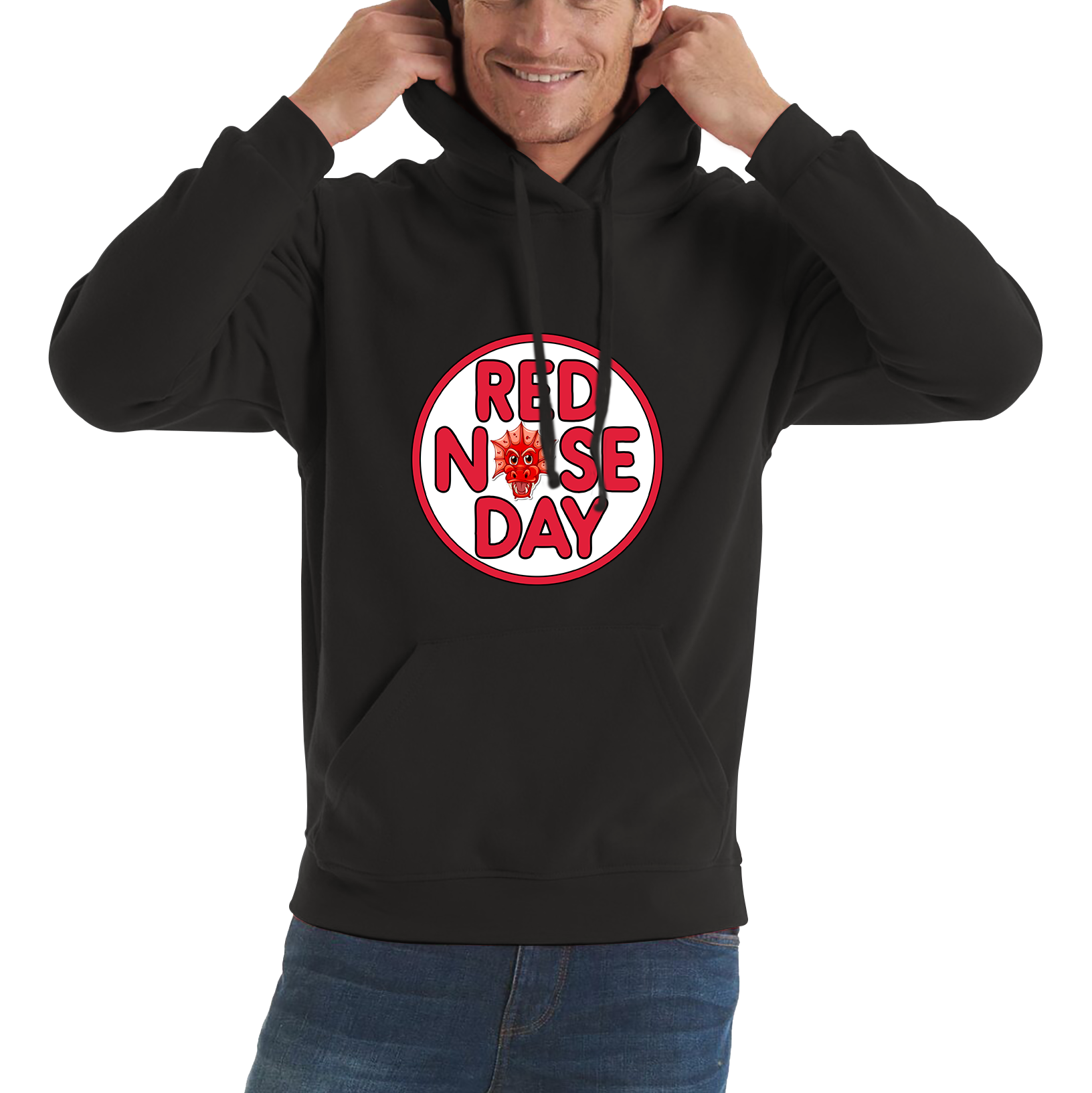 Dragon Face Red Nose Day Adult Hoodie. 50% Goes To Charity