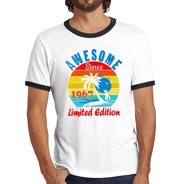 Awesome Since 1967 Limited Edition Shirt Vintage A Cool Palm Tree Beach Sunset Ringer T Shirt