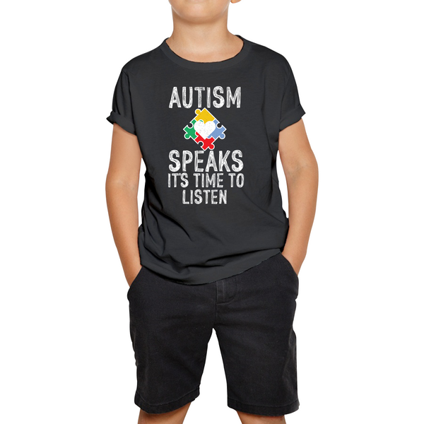 Autism Speaks It's Time To Listen Puzzle Piece Kids T Shirt