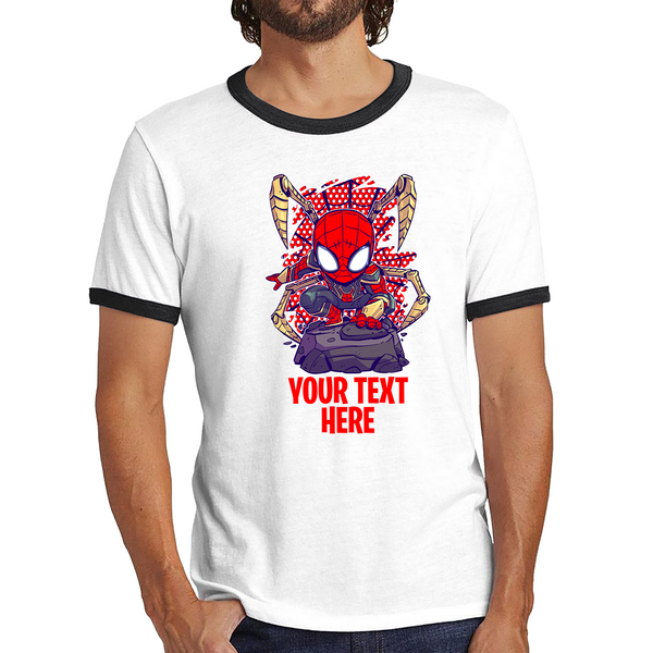 Personalised Your Text Spiderman Shirt Marvel Avenger Superhero Birthday Gift Ringer T Shirt