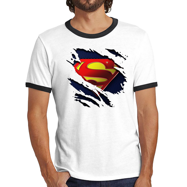 Superman Logo Shirt Zack Snyder's Justice League Dc Comics Superhero Ringer T Shirt