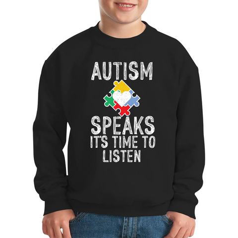 Autism Speaks It's Time To Listen Puzzle Piece Kids Sweatshirt