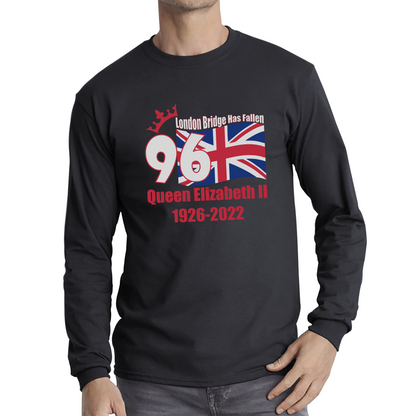 London Bridge Has Fallen 96 Years of Queen Elizabeth II Union Jack British Uk Flag Long Sleeve T Shirt