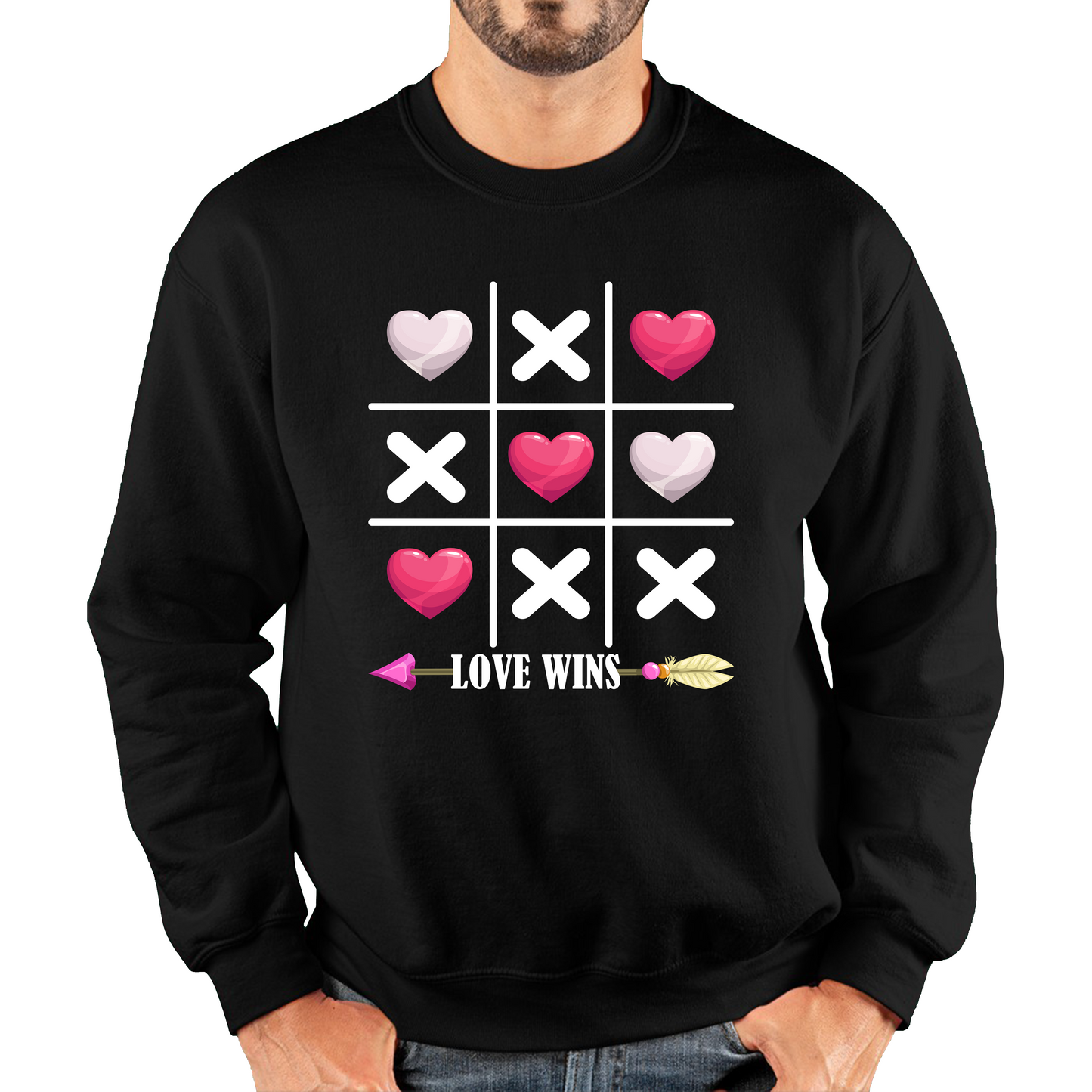 Valentine's Day Tic Tac Toe Love Wins Tic Tac Funny Game Lovers Gift Unisex Sweatshirt