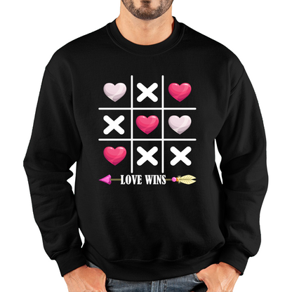 Valentine's Day Tic Tac Toe Love Wins Tic Tac Funny Game Lovers Gift Unisex Sweatshirt