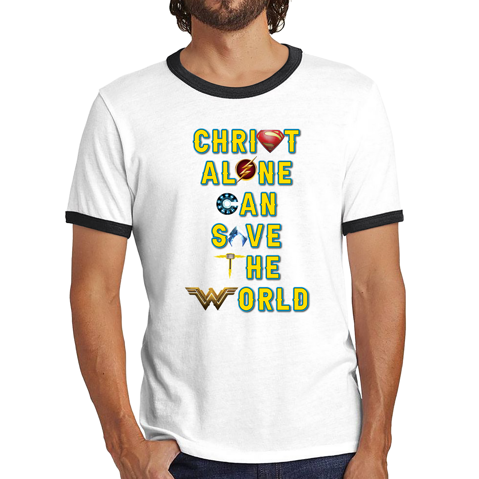 Christ Alone Can Save The World Shirt Avengers Superheroes Marvel Gift Ringer T Shirt