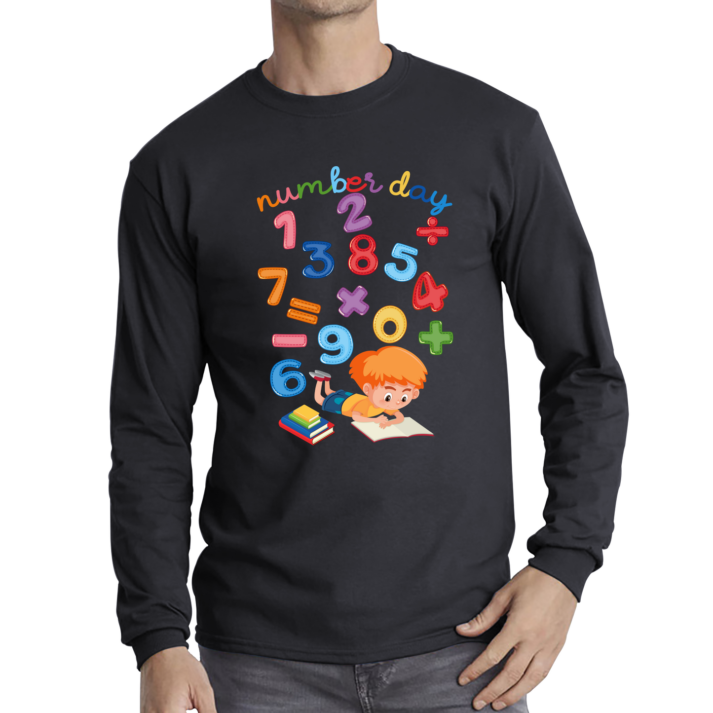 Numbers Day Colourful Numbers Maths Day School Charity Day Mathletics Long Sleeve T Shirt