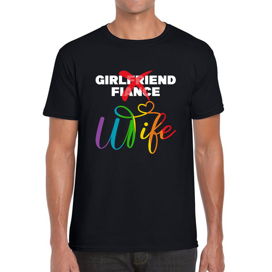 LGBTQ Girlfriend Fiance Wife Rainbow Pride Bachelorette Party Wedding Bridal Party Mens Tee Top