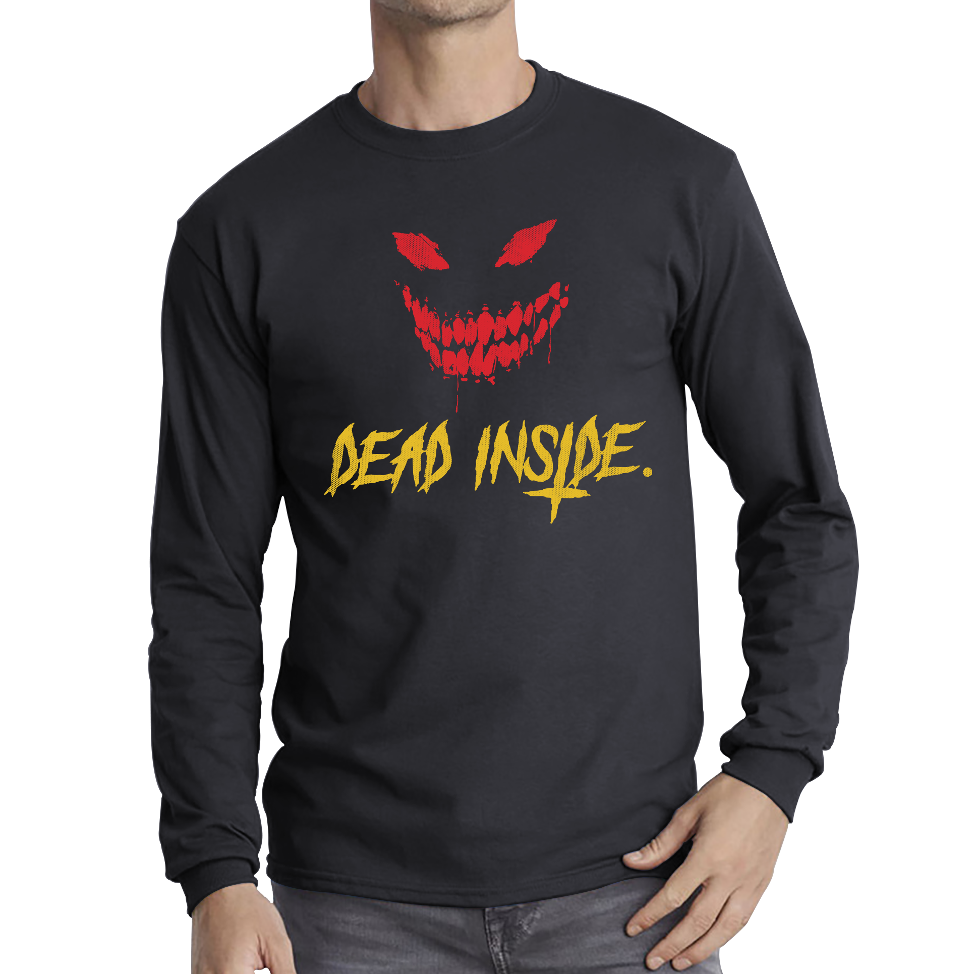 Dead Inside Scary and Horror Face Scary Skull Face Long Sleeve T Shirt