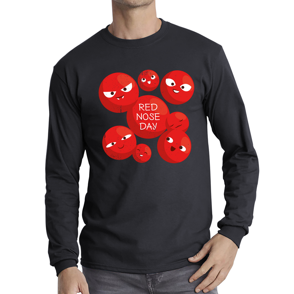 Red Nose Day Funny Noses Adult Long Sleeve T Shirt. 50% Goes To Charity