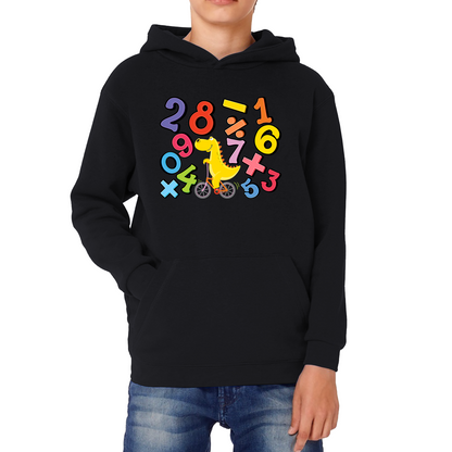 Number Day T-Rex Cycling Maths Day Dinosaur Bike Riding Counting Kids Hoodie