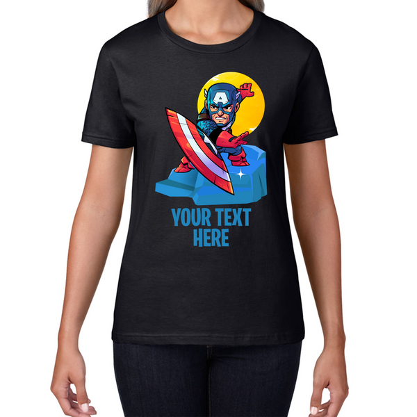 Personalised Your Text Captain America T-Shirt Marvel Avenger Superhero Birthday Gift Womens Tee Top