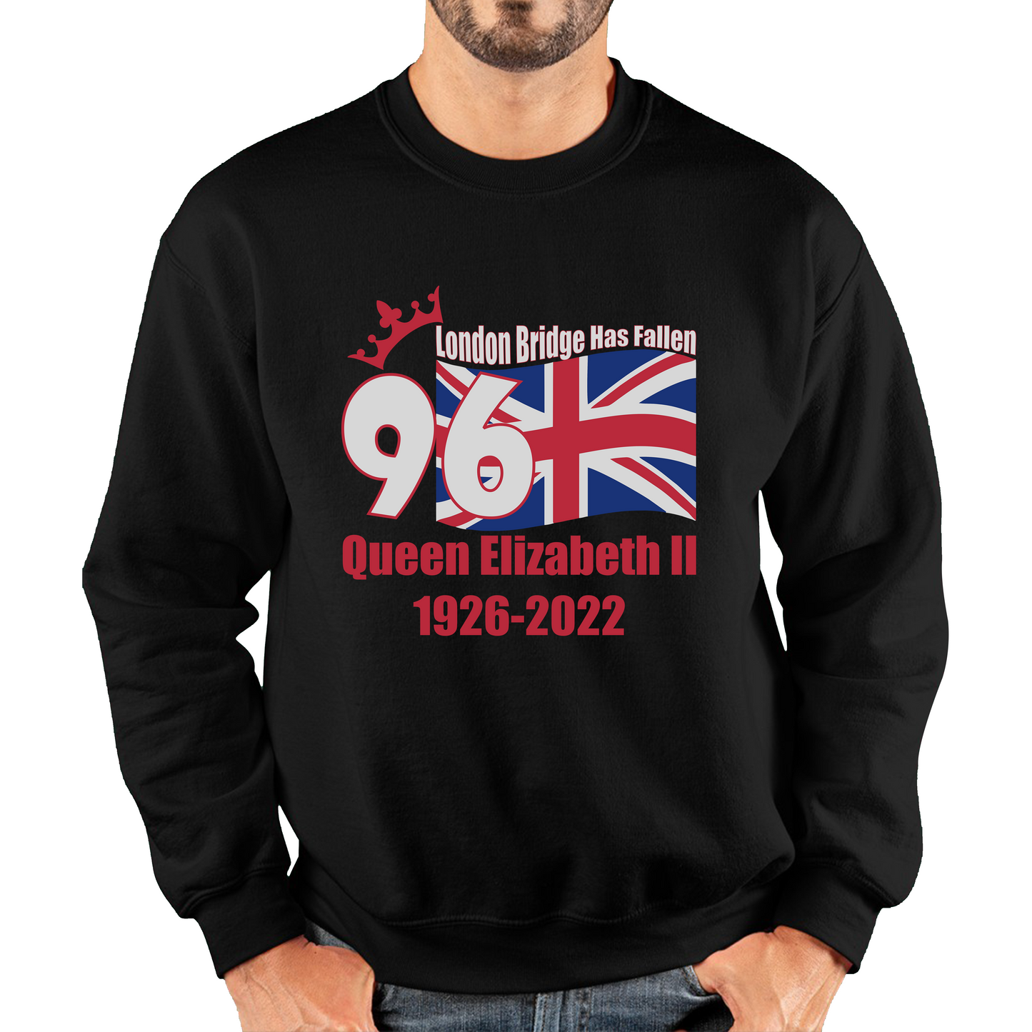 London Bridge Has Fallen 96 Years of Queen Elizabeth II Union Jack British Uk Flag Unisex Sweatshirt