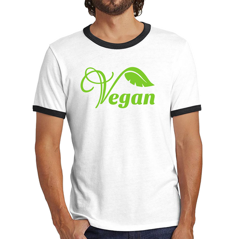 Vegan Logo Green V Leaf Vegetarian Foodie Peoples Vegan Symbol Ringer T Shirt