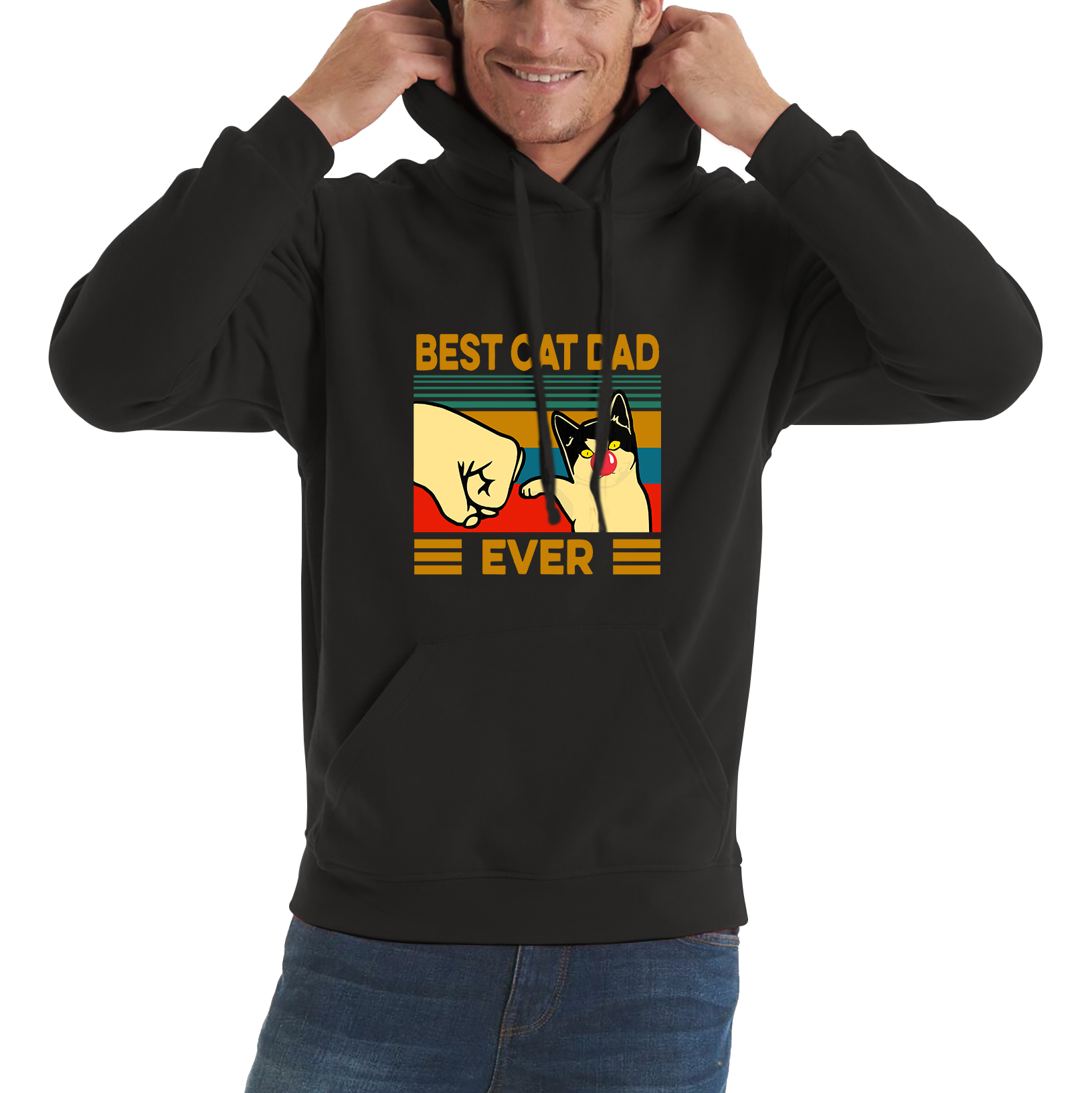 Best Cat Dad Ever Red Nose Day Adult Hoodie. 50% Goes To Charity