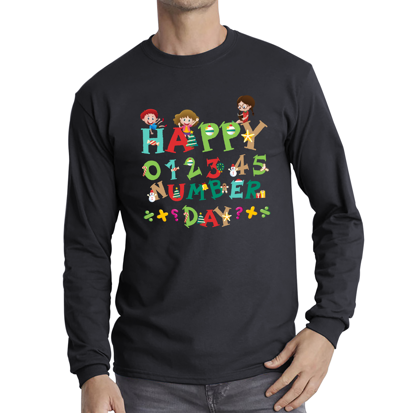 Happy Numbers Day Colourful Cartoon Numbers Day Maths Day School Charity Day Long Sleeve T Shirt