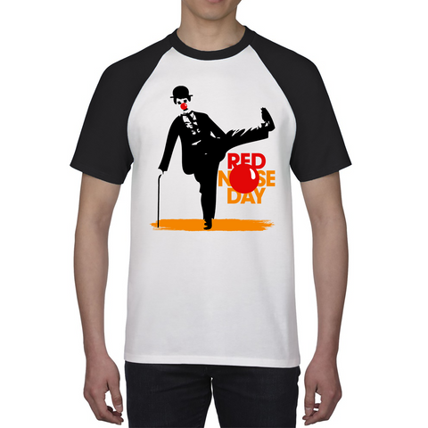 Charlie Chaplin Funny Red Nose Day Baseball T Shirt. 50% Goes To Charity