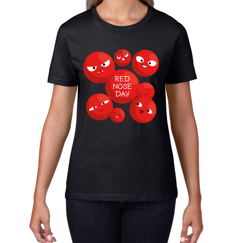 Red Nose Day Funny Noses Ladies T Shirt. 50% Goes To Charity