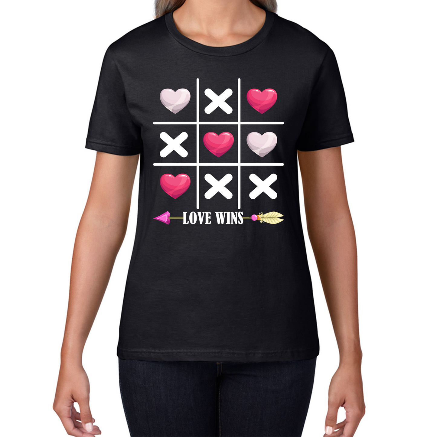 Valentine's Day Tic Tac Toe Love Wins Tic Tac Funny Game Lovers Gift Womens Tee Top