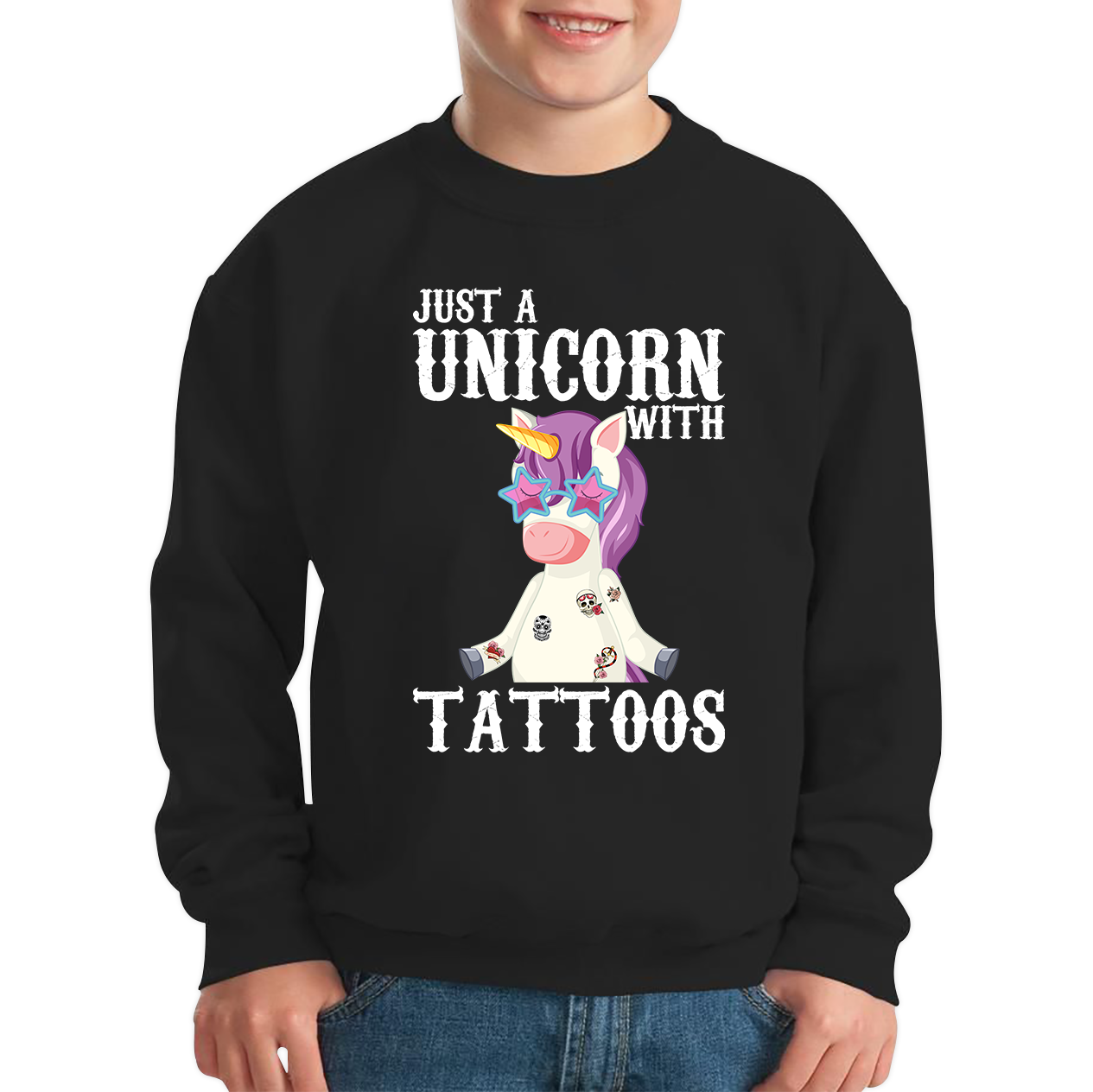 Just A Unicorn With Tattoos Rainbow Horse & Pony Lover Magic Believer Kids Jumper