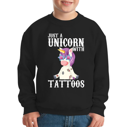 Just A Unicorn With Tattoos Rainbow Horse & Pony Lover Magic Believer Kids Jumper