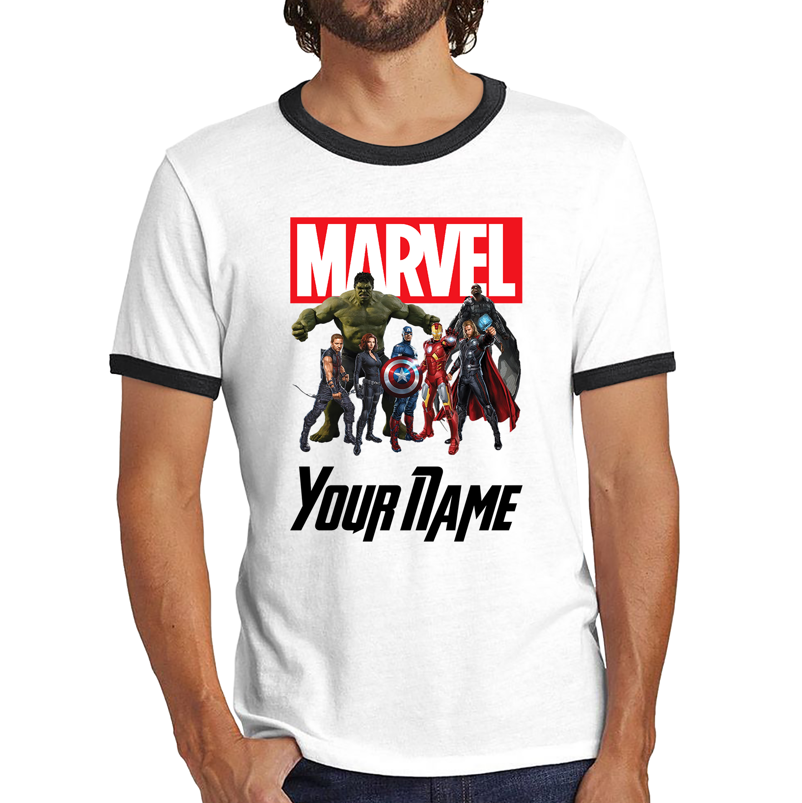 Personalised Marvel Avengers Superheroes Team Your Custom Name Ringer T Shirt