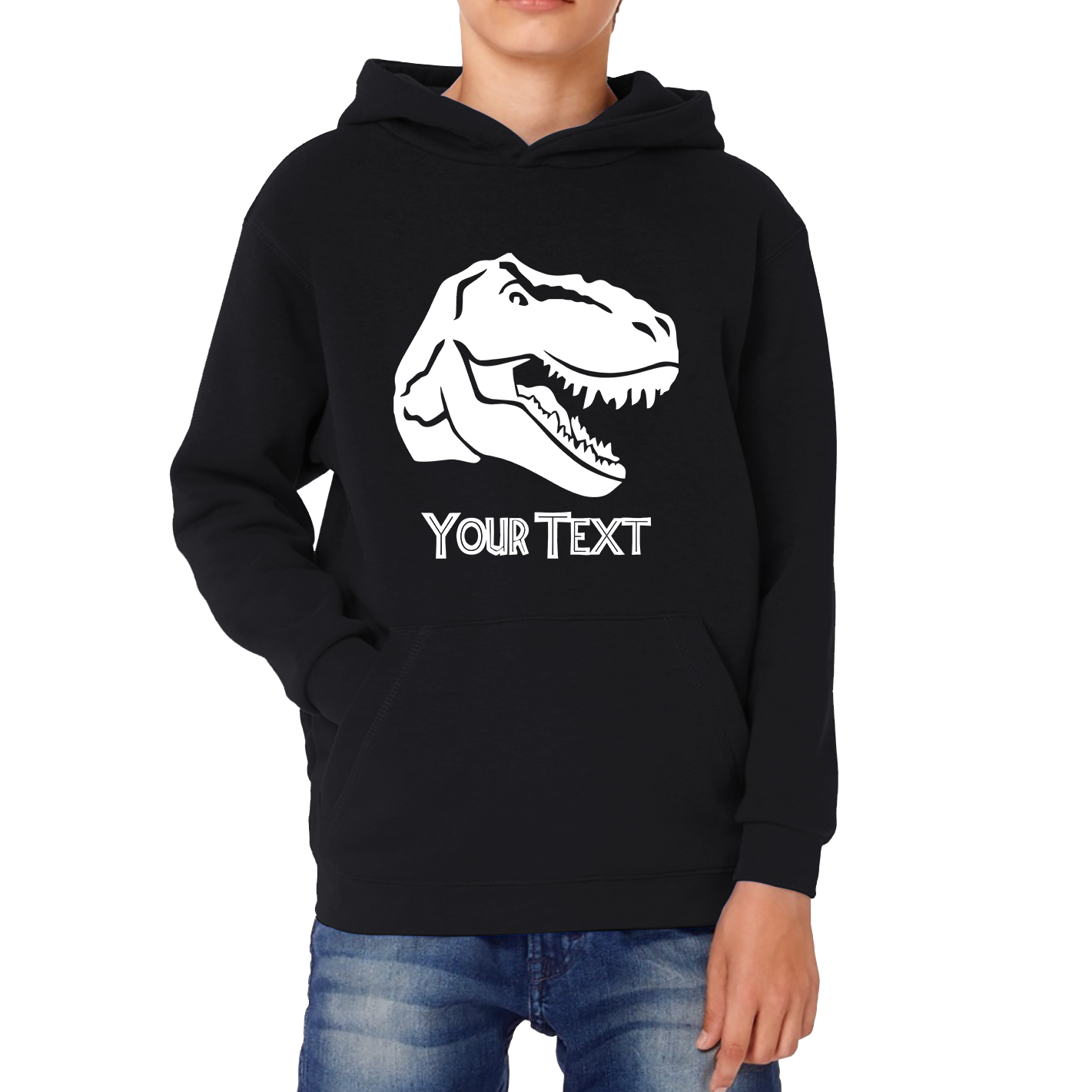 Personalised Dinosaur T-Rex Roaring Face Your Text Tyrannosaurus Rex Dino Kids Hoodie