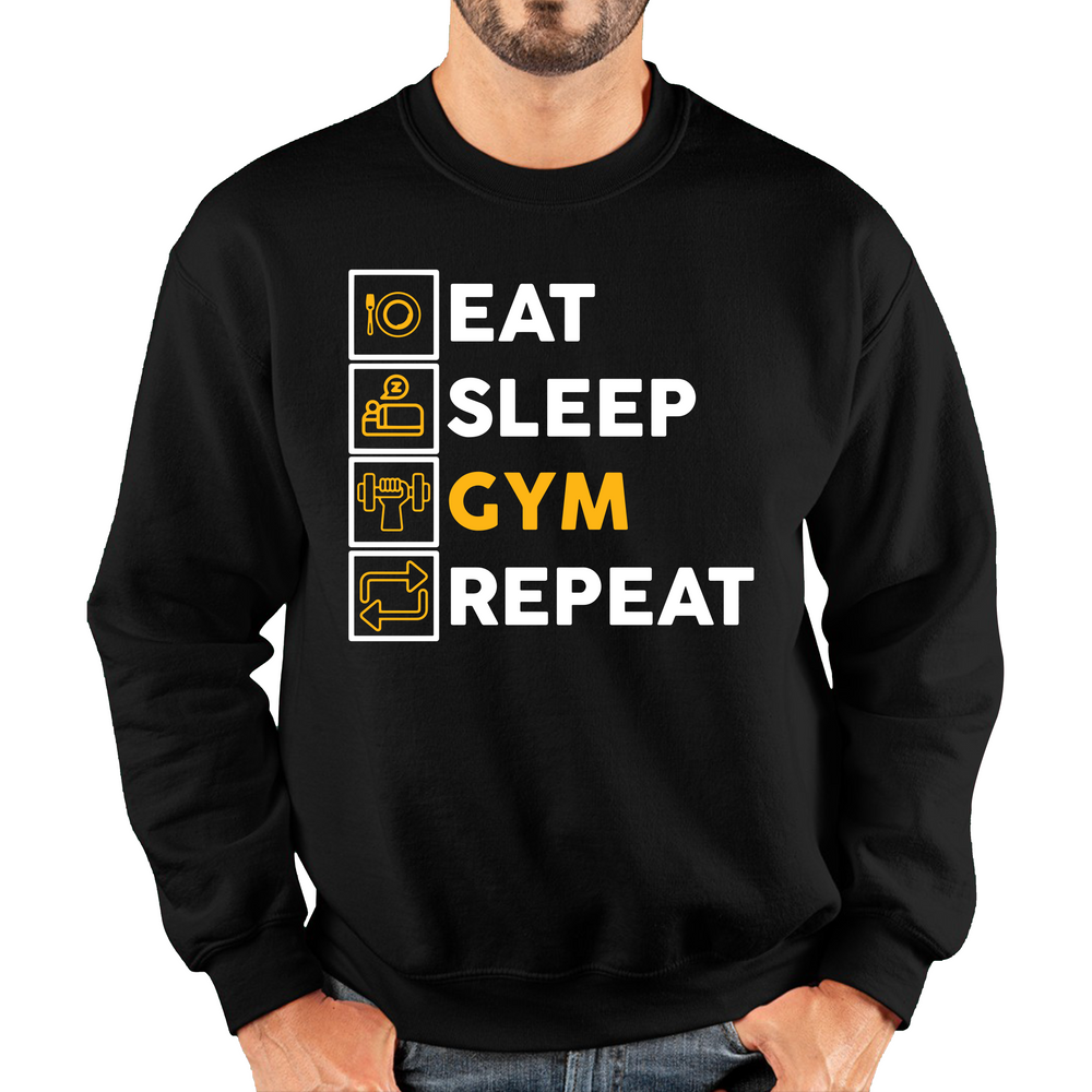 Eat Sleep Gym Repeat Funny Gym Workout Fitness Adult Sweatshirt
