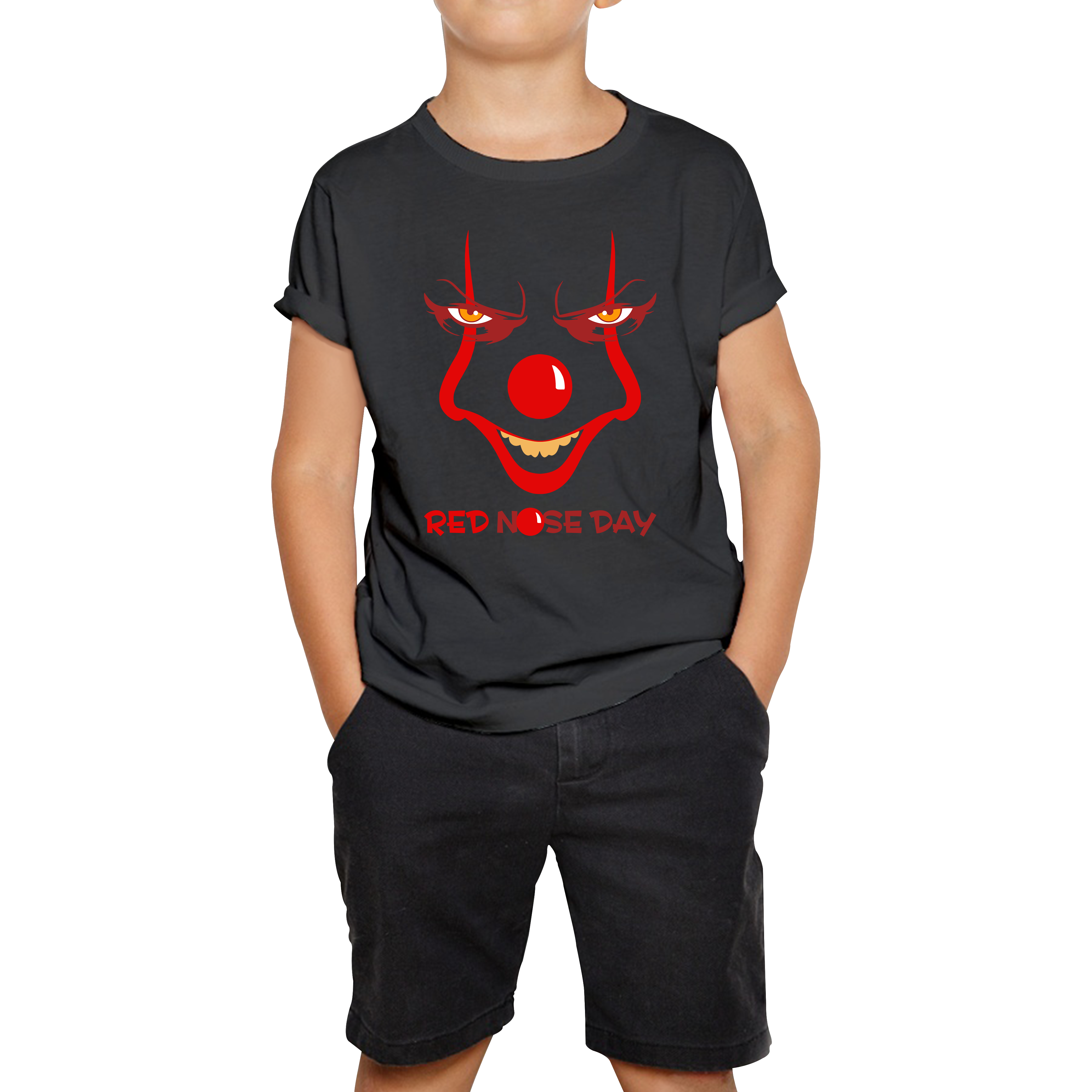 Pennywise Clown Face Red Nose Day Funny Comic Relief Kids T Shirt. 50% Goes To Charity