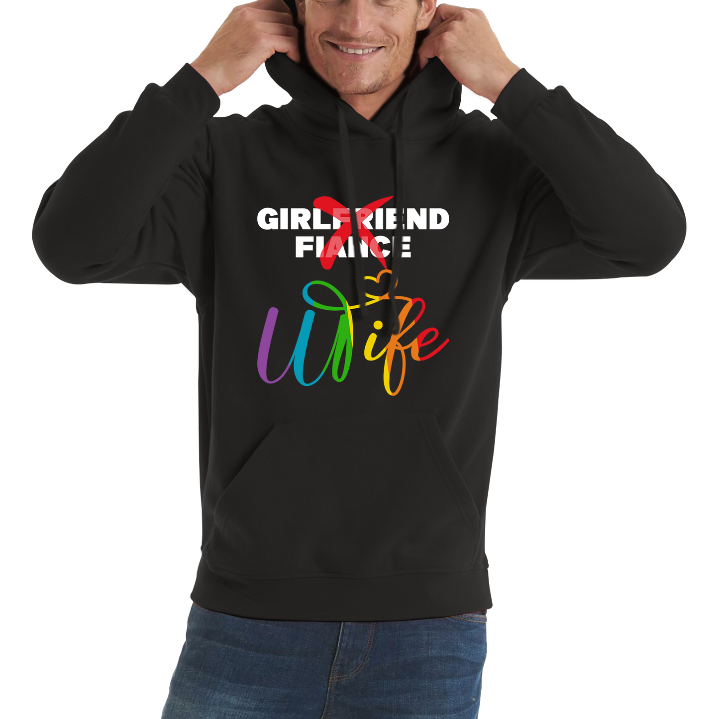LGBTQ Girlfriend Fiance Wife Rainbow Pride Bachelorette Party Wedding Bridal Party Unisex Hoodie