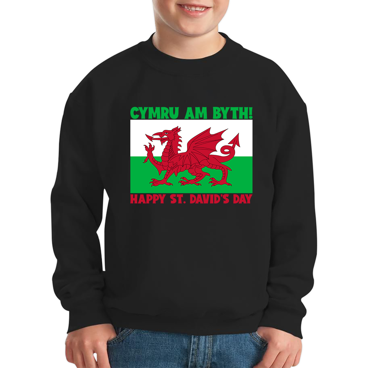 Cymru Am Byth Wales Forever Happy St. David's Day Welsh Dragon Flag Of Wales Saint Welsh Kids Jumper
