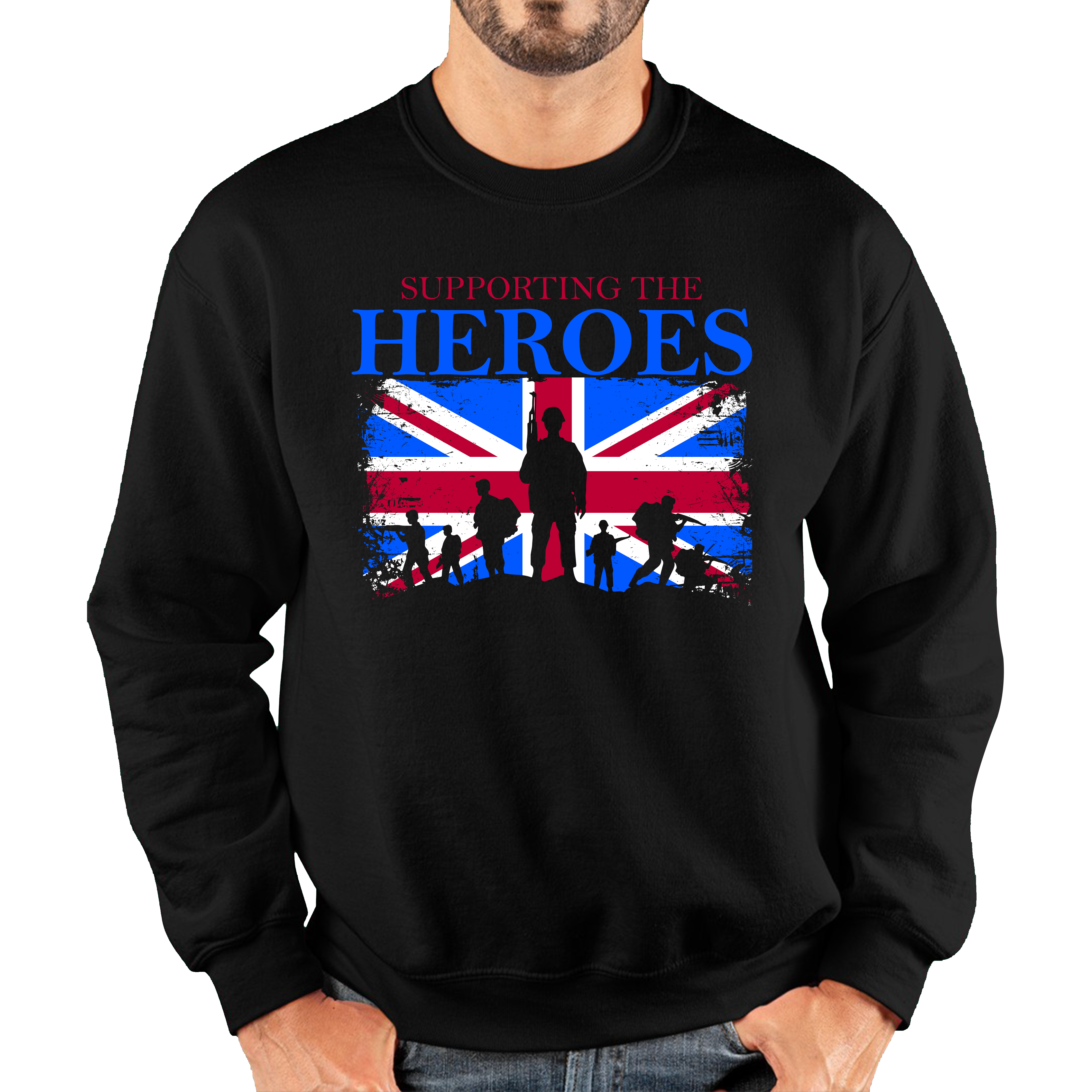 Remembrance Day Jumper Supporting The Heroes UK Flag British Armed Forces Veteran Mens Sweatshirt