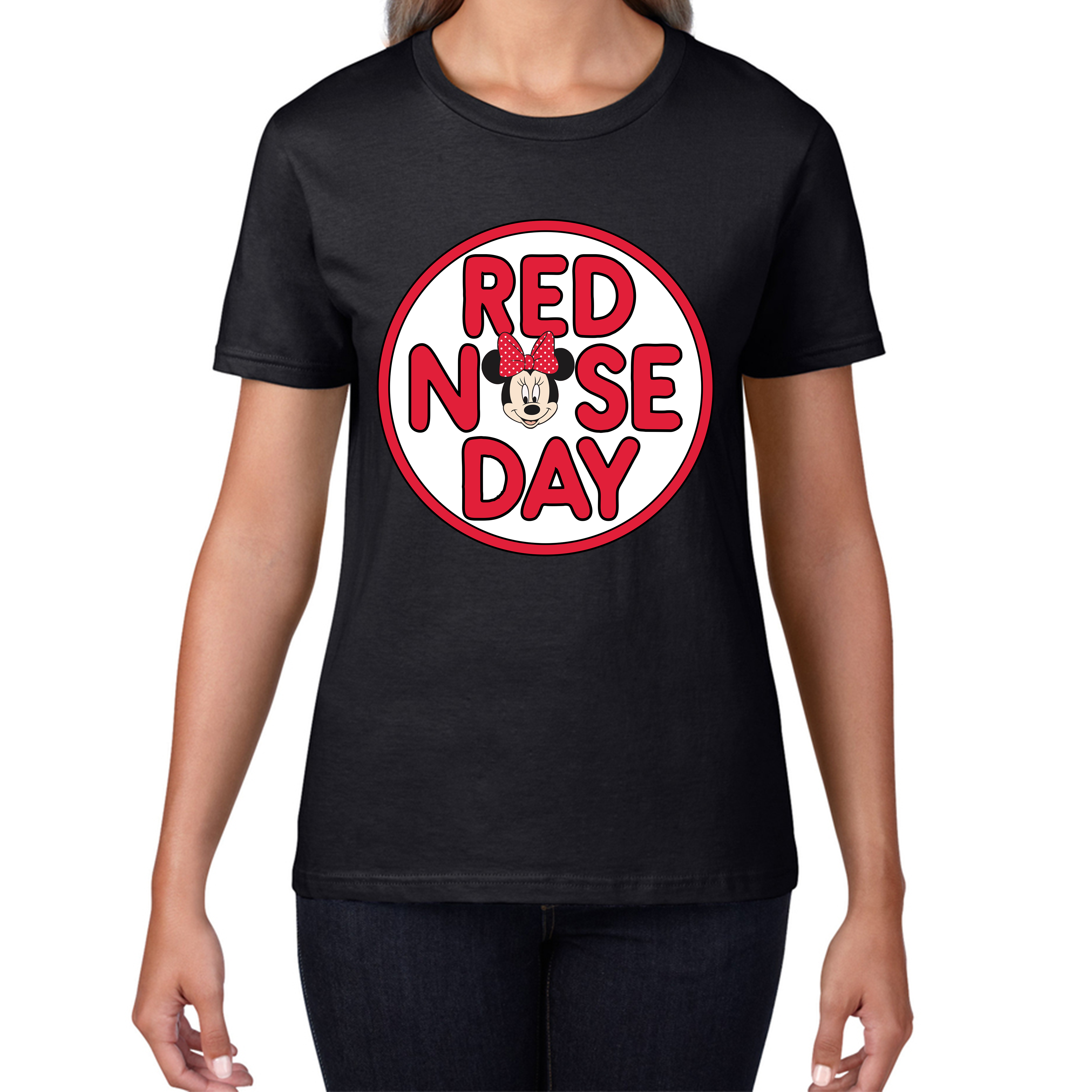 Disney Minnie Mouse Red Nose Day Ladies T Shirt. 50% Goes To Charity