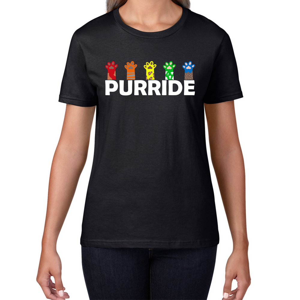 Purride Funny Cat Lovers LGBT T-Shirt Pride Awareness Gay Lesbians Pet Animal Womens Tee Top