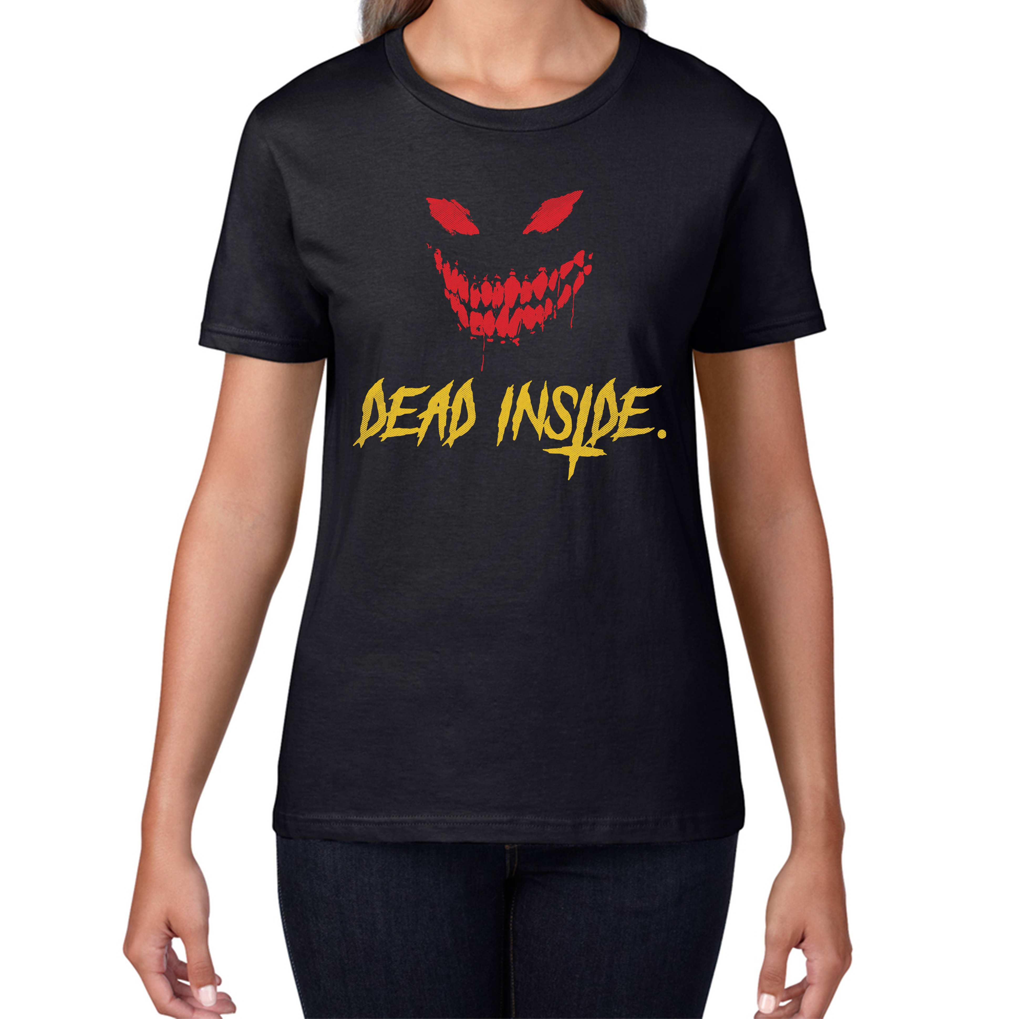 Dead Inside Scary and Horror Face Scary Skull Face Womens Tee Top