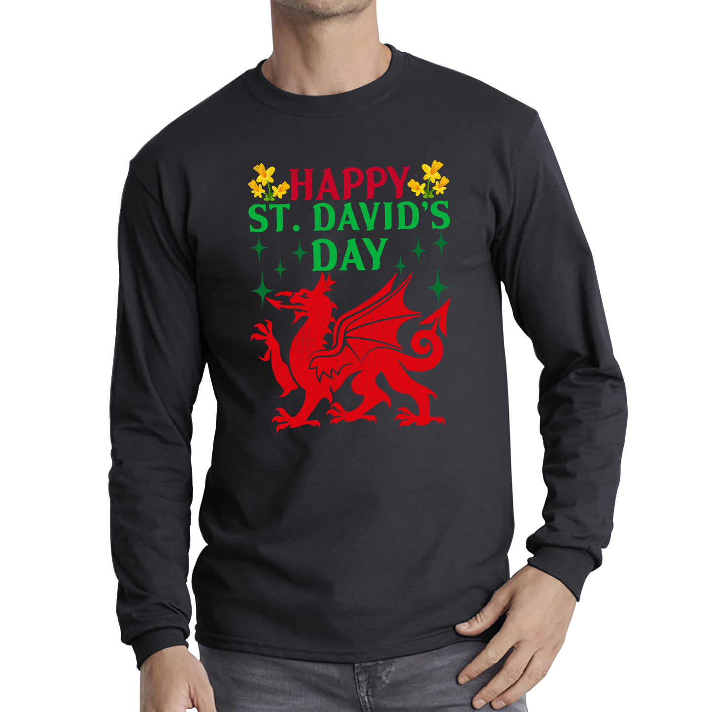 Happy St. David's Day Dragon Welsh Dragon Saint Welsh Language Wales Party Long Sleeve T Shirt