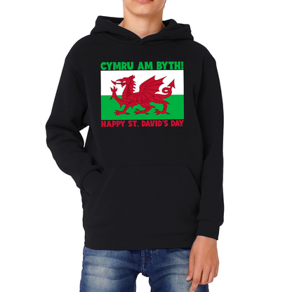 Cymru Am Byth Wales Forever Happy St. David's Day Welsh Dragon Flag Of Wales Saint Welsh Kids Hoodie