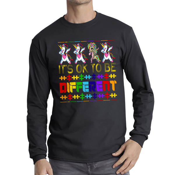 It's Ok To Be Different Autism Awareness Dabbing Unicorn Autism Adult Long Sleeve T Shirt
