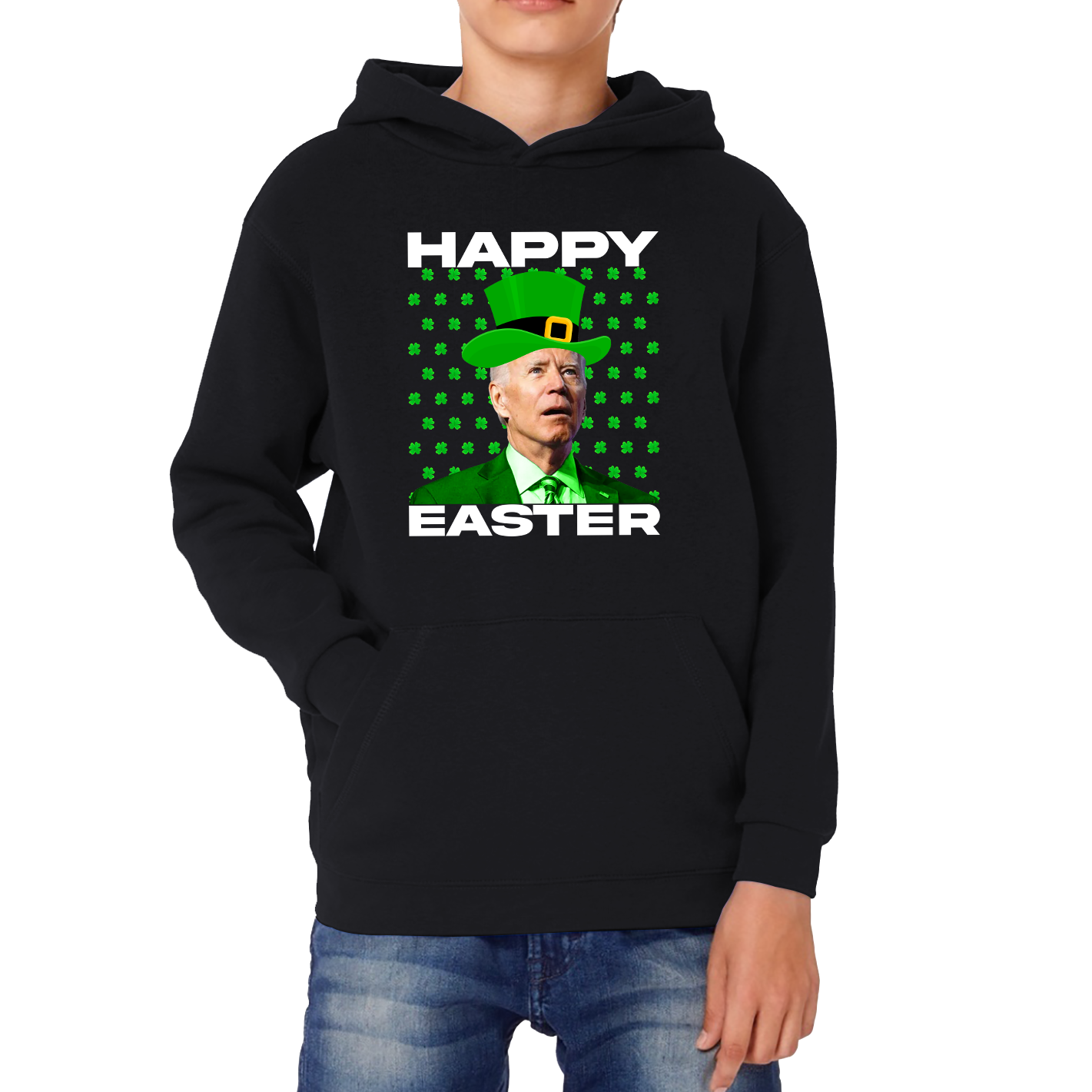 Happy Easter Confused Biden St Patricks Day Meme Joe Biden Shamrock Funny Irish Kids Hoodie