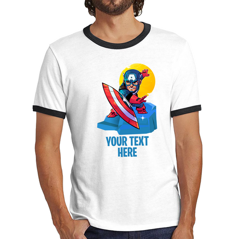 Personalised Your Text Captain America Shirt Marvel Avenger Superhero Birthday Gift Ringer T Shirt