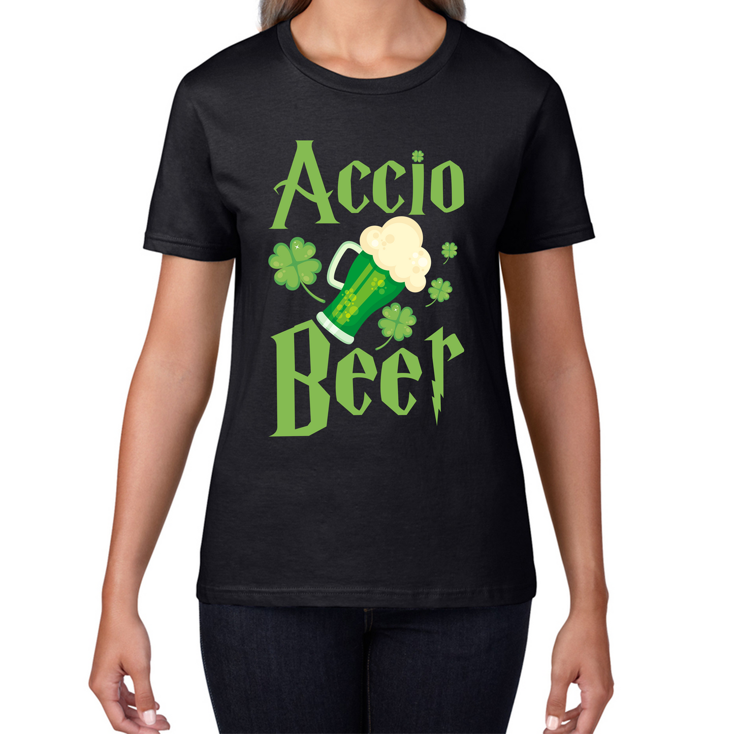 Accio Beer Wizard Beer St. Patrick's Day Magic World Irish Beer Shamrock Beer Lovers Family Vacation Womens Tee Top