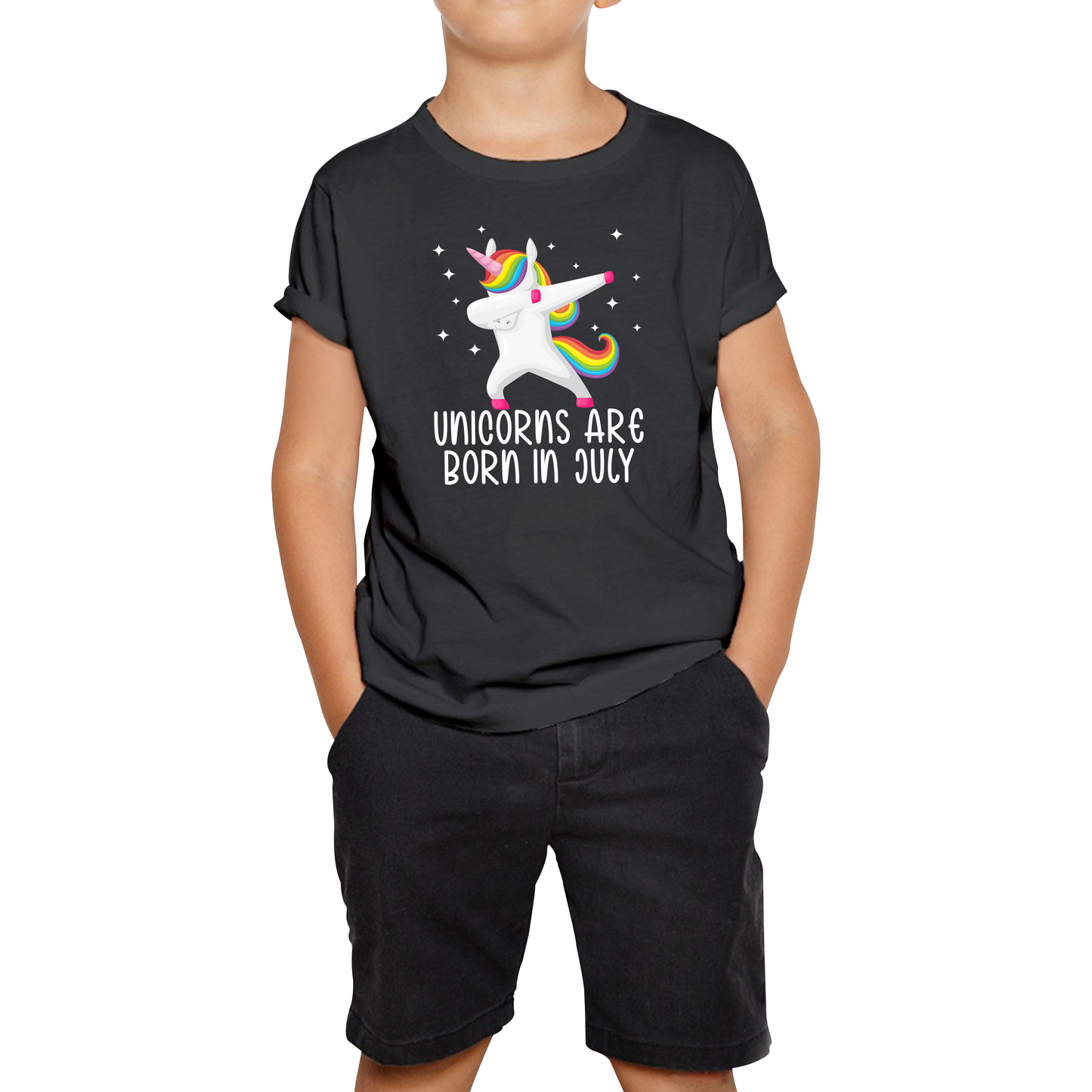 Unicorns Are Born In July Dabbing Unicorn Funny Birthday Month Novelty Slogan Kids Tee